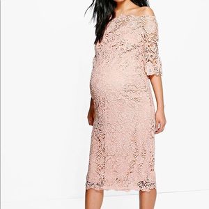 Maternity Blush Off The Shoulder Crochet Dress